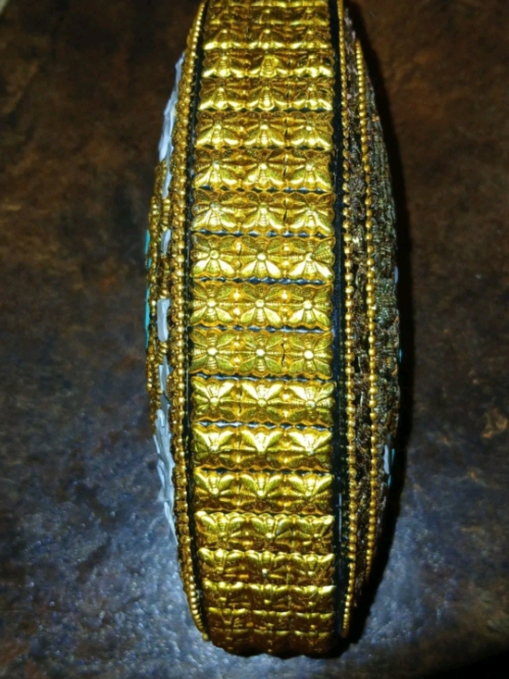 RAMLA Mosaic Clutch Handmade Blue and Gold Mosaic Pendant Clutch/Crossbody - Picture 4 of 5